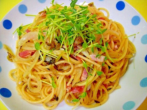 高菜とベーコンの和風パスタ